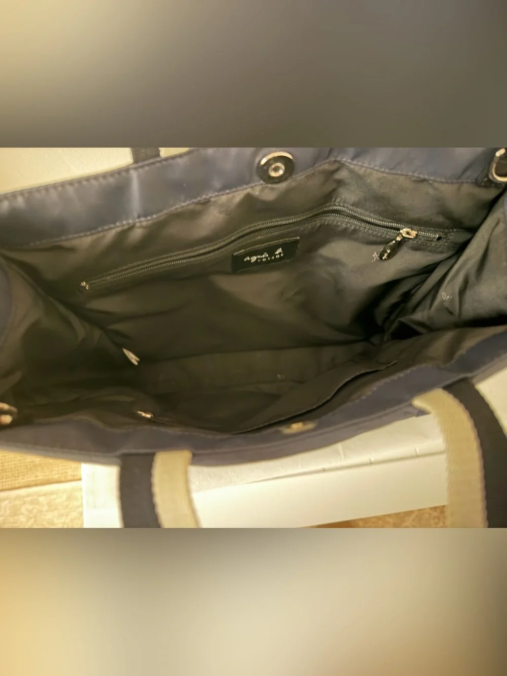 Agnes B VOYAGE Black Tote Bag with Contrast Handles